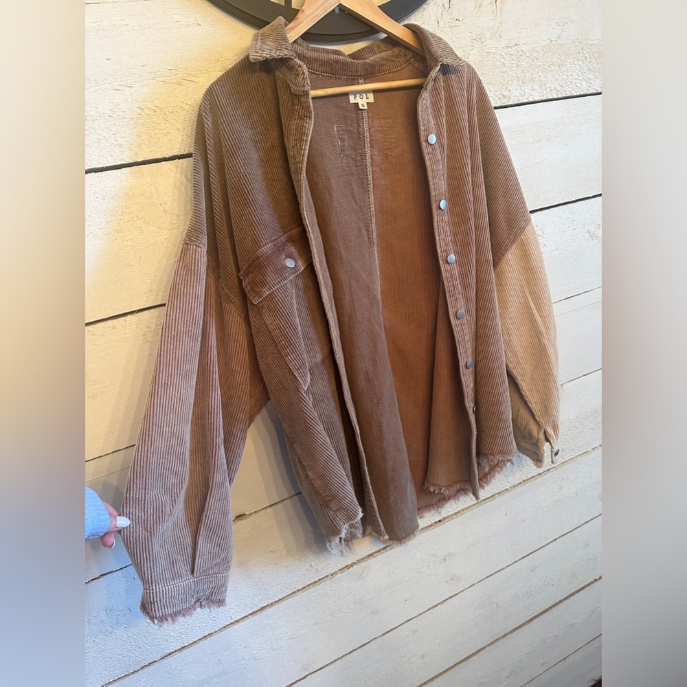 Oversized Corduroy Colorblock Shacket